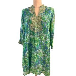 Bella Tu Green and Blue Floral Tunic M